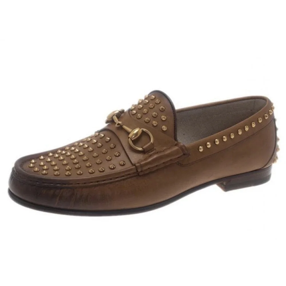 Gucci Mens Shoes Brown Leather Horsebit Loafers Studded Designer Us 12 Preppy